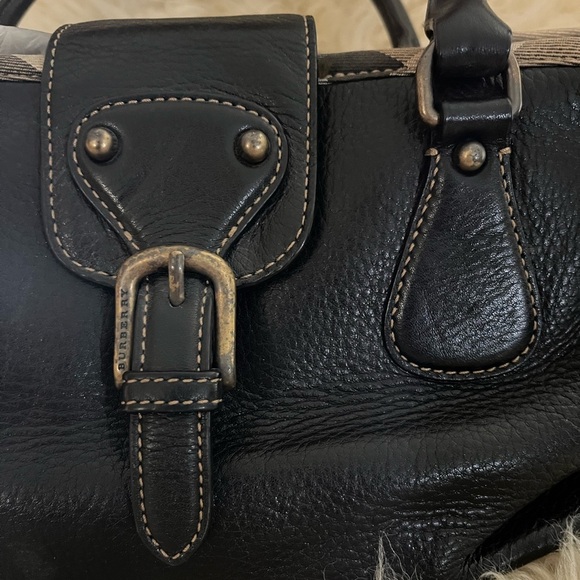 Burberry Black Leather Plaid Trim Satchel Bag - Picture 6 of 9